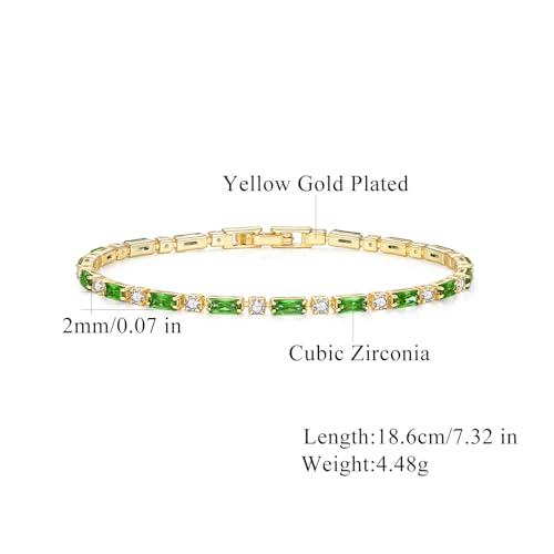CiNily Adjustable Tennis Bracelets for Women Teen Girls Rainbow Cubic Zirconia Bracelet 14K White Gold Plated Hypoallergenic Slider Bracelet Jewelry Gift - color: Gold-Green white cz