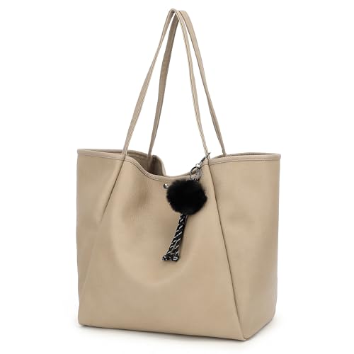 TANTOMI Tote Bag for Women Vegan Leather Purses and Handbags Ladies Waterproof Big Shoulder Bag for Travel - color: Beige