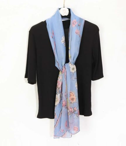 Xyueanlo Scarfs for Women Fashion Scarves Print Pattern Lightweight Sunscreen Scarf Wraps Shawls - color: Plum Blossom Blue