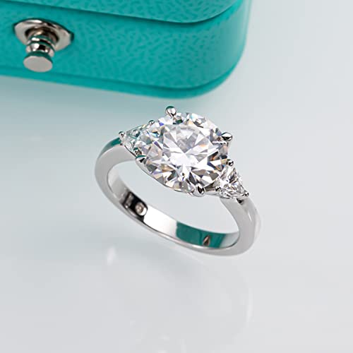 AnuClub Round/Emerald/Marquise Cut Moissanite 3 Stones Engagement Rings D Color VVS1 Round Cut 925 Sterling Silver Anniversary Wedding Promise Rings for Women - color: 4.6cttw Round Cut
