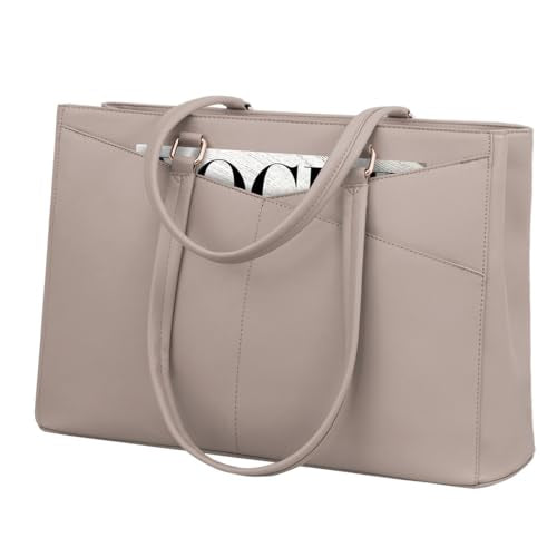 LOVEVOOK Laptop Tote Bag for Women, Office Work Bag Briefcase fit for 15.6 inch Laptop, Large Capacity Teacher Computer Bag Handbag - color: Milk Gray Purple 15.6 Inch, size: 15.6 inch
