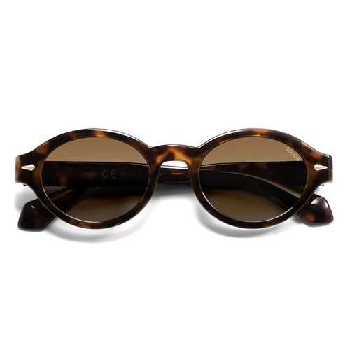 SOJOS Retro Oval Polarized Sunglasses for Women Men Chic Trendy 90s Sunnies Shades UV protection Sun Glasses SJ2630 - color: Tortoise Frame Brown Grading Lens