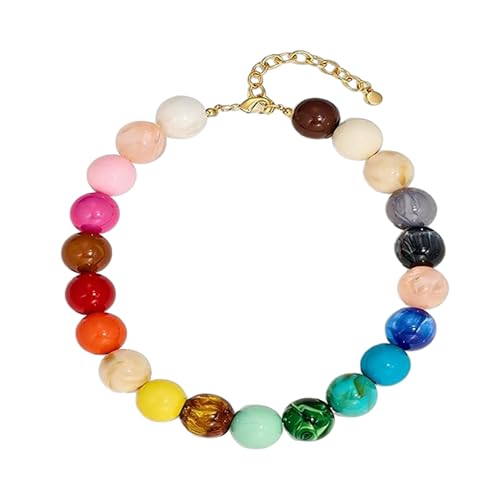 Dopamine Colorful Beaded Chunky Necklace for Women, Gold Large Round Resin Bold Beads Summer Boho Beach Vacation Jewelry - color: Colorful