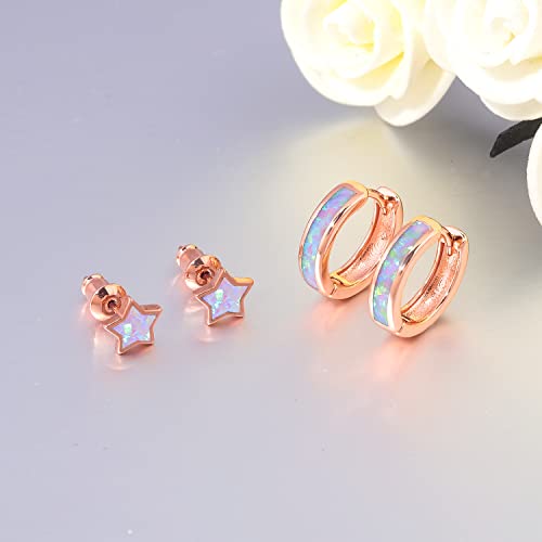 CiNily Huggie Earrings Opal Hinged Hoop Earrings Gold Plated Hypoallergenic Small Hoop Earrings for Women Teen Girls Men Sensitive Ears - color: Pink-Pink
