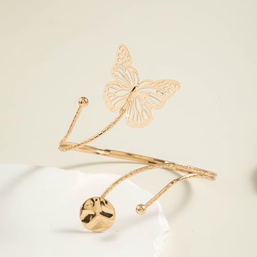 Pingyongchang Arm Cuff Upper Arm Band Cuff Bracelet Bangle for Women Silver Gold Boho Adjustable Flower Butterfly Sun Moon Armband Set Birthday Friendship Gift Holiday Beach Jewelry - style: H Gold