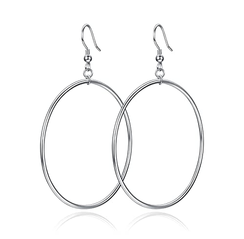 POPLYKE Sterling Silver/Rose Gold/Gold Plated Large Hoop Earrings Circle Dangle Drop Earrings for Women 40 50 60 70 80mm - color: silver hoop, size: 70mm