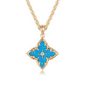 Fettero Gold Clover Necklace for Women Dainty 14K Gold Plated CZ Pendant Necklace Adjustable Chain Choker Charm Colorful Clover Pendant Lucky Necklaces for Women Jewelry - color: Blue-Turquoise
