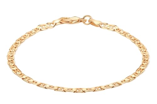Barzel 18K Gold Plated Flat Mariner/Marina Link Chain Bracelet - Made In Brazil - color: 3.5MM, size: 7 Inches