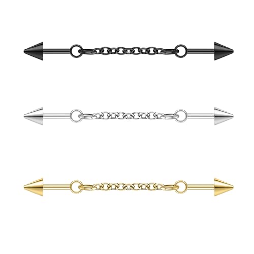 ZS 1 Pair Chain Piercing Jewelry, 16G Surgical Steel Industrial Stud Earring, Dangle Chain Bar Cartilage Helix Piercing for Women Men - color: 3PCS Mix Colors