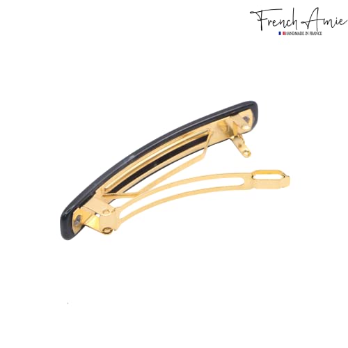 French Amie Small 2 1/4 inch Celluloid Handmade Hair Barrette No Slip Grip Durable Styling Women Hair Accessories Hair Clip for Girls, Made in France(Black) - color: Pearl, Black