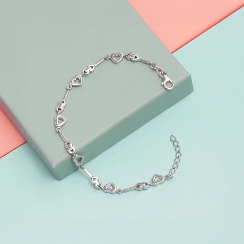 LeCalla 925 Sterling Silver Bracelet Jewelry Gift | Lightweight Italian Design Adjustable Love Bracelet | Link Chain with Lobster Claw Clasp Bracelet for Women Daughter Friendship Bracelet - color: Connecting Heart Station