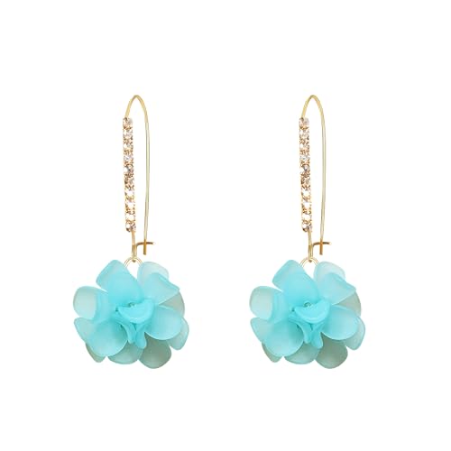 Boho Flower Dangle Earrings for Women Long Drop Resin Acrylic Tiered Petal Statement Earrings Handmade Lightweight Vintage Floral Chunky Drop Jewelry - color: Sky Blue