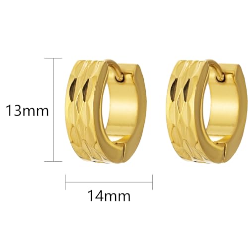 Stainless Steel Hoop Earrings for Women Gold Tone Geometric, Huggie Heart Twisted Minimalist Engraved Designs for Daily Wear - color: Gold04_13mm*14mm