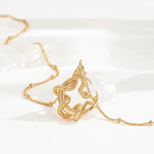 Fettero Animal Necklaces for Women 14K Gold Plated Charm Snake Necklace Elephant Bird Cat Butterfly Pendant Cute Dainty Necklace Jewelry - style: Snake Moon