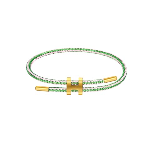 AIMADE Bracelets for Women Adjustable Charm Bracelet, 18k Gold-plated Buckle Design Titanium Steel Wire Rope Women's Gift Jewelry - color: pink-green