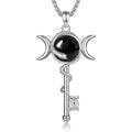 INFUSEU Mystical Hecate Triple Moon Goddess Necklaces, Divine Feminine Protection Gifts - style: Obsidian Hecate Key