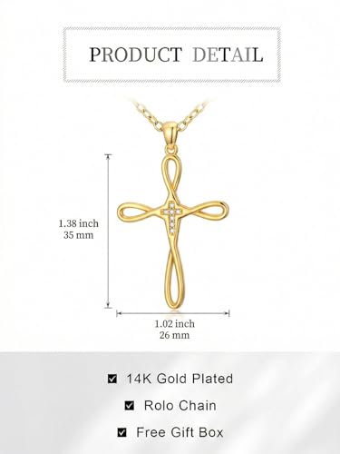 14K Gold Cross Necklace Gold Cross Pendant Necklace Christian Faith Jewelry Gifts for Women - style: C-Infinity Cross