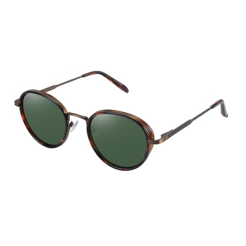 ZENOTTIC Retro Round Polarized Steampunk Sunglasses for Men Women-Circle Vintage Design Metal Frame UV400 Shades - color: C02 Tortoise Frame Green Lens