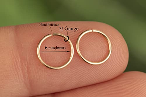 Gold Hoop Earrings Silver Hoop Earrings - Hoop Earrings For Women Two Pcs Of Thin Gold Filled Sterling Silver Hoops, Helix Hoop, Tragus Ring, Cartilage Hoop - color: Gold, style: 6mm 22 gauge / 1 pair
