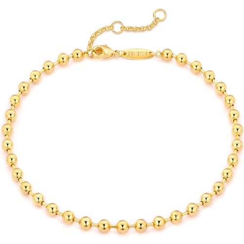 BENEIGE Women Bracelet 14K Gold Plated Paperclip Satellite Bead Ball Oval Cuba Cable Box Chain Daily Charm Layered Link Silver Bracelets Adjustable Jewelry - style: Beaded Chain