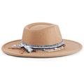 Womens Boho Fedora Hat Wide Brim Fedora Mens Handmade Flat Brim Hats - color: Khaik