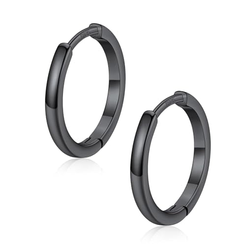 FaithHeart 925 Sterling Silver Post Huggie Hoop Earrings for Women, Silver Small Hoop Earring, Hypoallergenic Cartilage Earrings for Women - color: 01. Blank-Black, size: 14mm