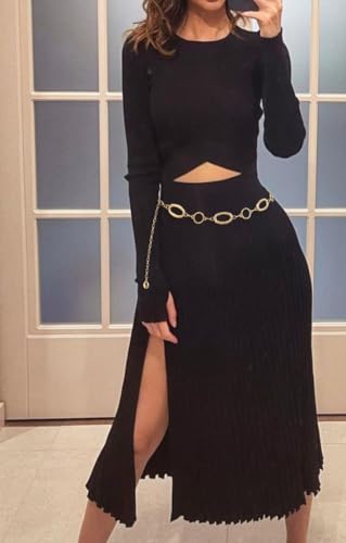 Waist Chain Belt Women Circle O-Ring Metal Link Body Chains Plus Size Gold Tone Chain Belt Fashion Waist Jewelry for Dress - color: Gold-43inch