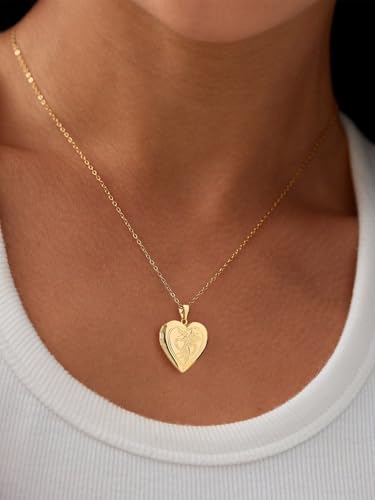 U7 Women Locket Necklace Platinum 14K Gold Photo Lockets that Hold Picture,Chain 20 Inch Personalized Gift Custom Love Heart Image Necklaces - color: 03# Gold*2 Heart