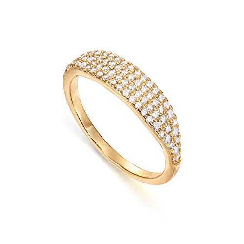 PAVOI 14K Gold Plated Slim Signet Ring with Sparkling Cubic Zirconia | Lightweight Dainty Statement Rings for Women | Everyday Jewelry - color: Yellow Gold