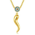 INFUSEU Italian Horn Necklace with Evil Eye for Women Protection Good Luck Gifts - color: Gold, style: Style A