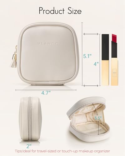 VLANDO Mini Makeup Bag, Small Makeup Bag for Purse with Slip-in Pockets, Portable Travel Toiletry Bag with Zipper, Waterproof Travel Essentials for Women - Cream White - color: Cream White