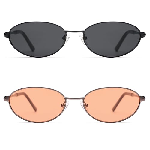 Appassal Retro Oval Sunglasses for Women Mens with Spring Hinge Sunnies AP3696 - color: A5 Black/Grey&gun/Orange