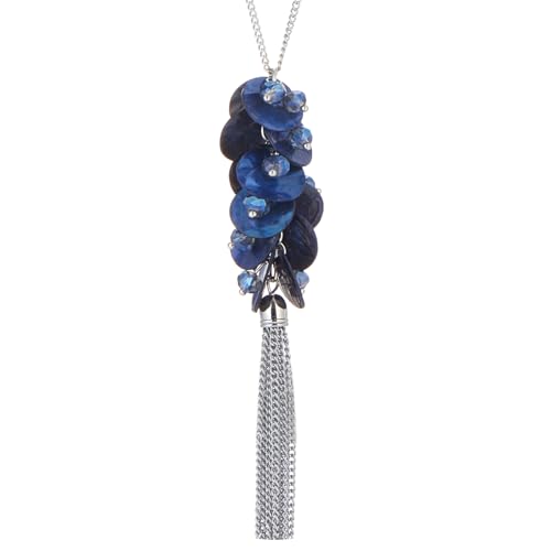 Noessla Boho Long Pendant Necklaces for Women Silver Tassel Long Necklace Sweater Chain Mothers Day Gifts Silver Costume Jewelry for Women - color: 81-Dark Blue