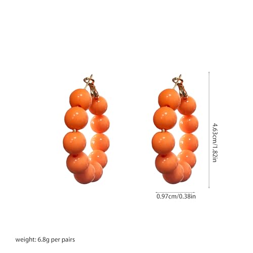 Summer Candy Colored Bead Earrings Lightweight Dainty Acrylic Geometry Hoop Earrings for Women Cute Boho Chic Handmade Jewelry - color: Orange
