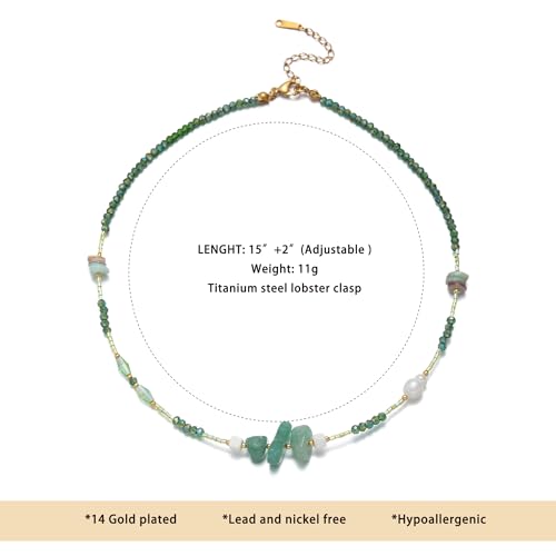Turquoise Choker Necklace for Women, Western Crystal Bead & Pearl Necklace with Adjustable Chain Natural Stone Energy Jewelry, Boho Beaded Choker for Gifts - color: Green Aventurine