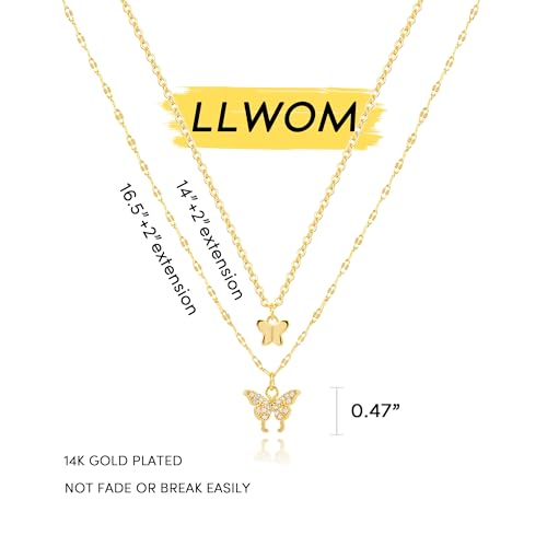 LLWOM Gold Necklace for Women-14k Gold Plated Infinity Necklace Star Of David Necklace Evil Eye Cross Pendants Heart Dainty Gold Necklace For Women - color: Gold, style: Cz Bufferfly