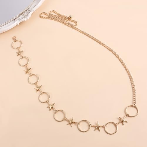 Gold Star Waist Chain Belt for Women Boho Sun Starfish Bikini Jewelry Festival Rave Outfits Waterproof Belly Body Chain - style: Starfish and Circle