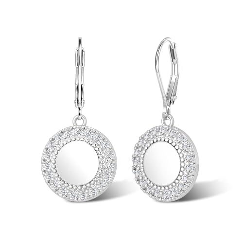 Disc Dangle Earrings for Women, 14K Gold Plated Flat Hypoallergenic Drop Earrings, Silver Classic Coin Leverback Earrings for Women Jewelry Gifts - color: B-Silver