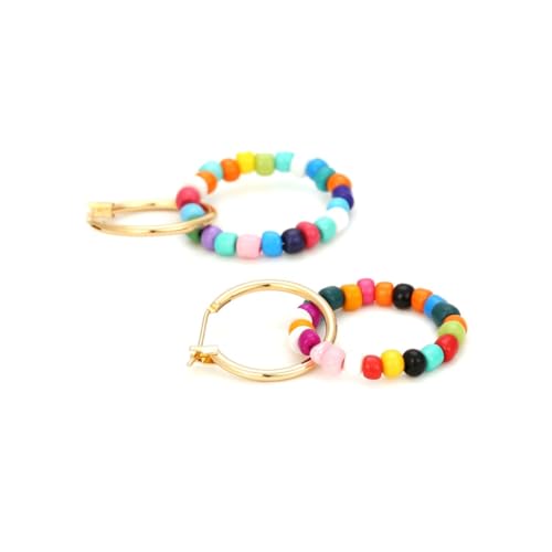 Bohemian Color Blocked Wooden Bead Earrings Simple Geometric Handmade Dangle Drop Earrings For Women