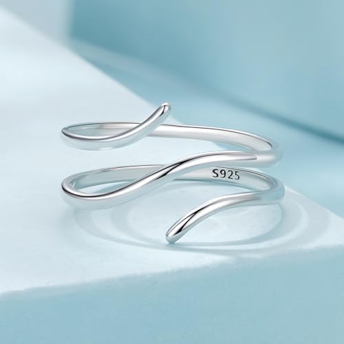 MUNDELL 925 Sterling Silver Simple Multi-layer Leaf Adjustable Ring Green Lucky Leaves Statement Ring for Women Promise Ring Fine Jewelry - color: Silver