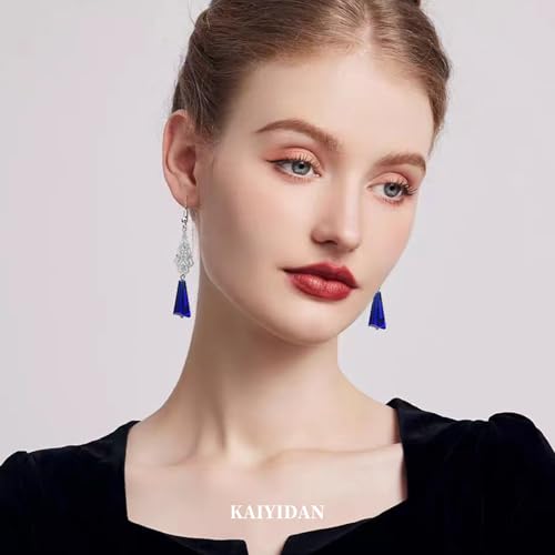 Silver Dangle Earrings For Women Trendy,Boho Cute Drop Western Earings,Vintage Gothic Ethnic Statement Beach Vacation Long Earrings with Leaf Teardrop Turquoise Crystal Tassels,Fashion Jewelry Birthday Gift. - color: A17) Blue crystal carved dangle