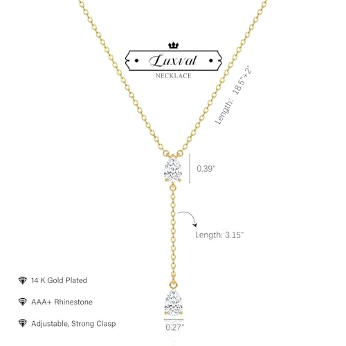 Luxval Diamond Pendant Gold Necklace for Women，Dainty 18k Gold Plated Choker Necklaces Simple Gold Jewelry Gifts for Women Girls - color: Gold-Y teardrop