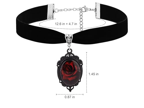 Sacina Gothic Victorian Black Velvet Rose Choker, Goth Vintage Steampunk Black Necklace, Goth Jewelry, Halloween Christmas Jewlery Gift for Women