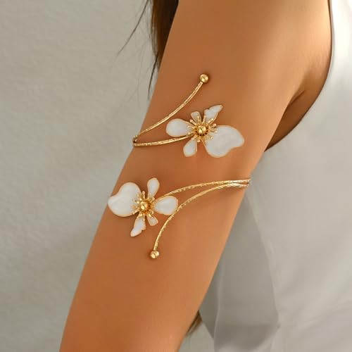Arm Cuff Jewelry for Women Adjustable Flower Cuff Bangle Bracelet Gold Armband Upper Jewelry Gifts for Women Boho Western Accessories - color: A6:white flower
