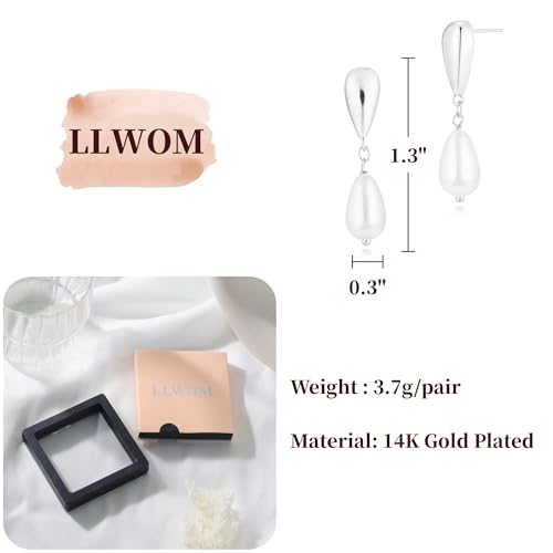 LLWOM Gold Silver CZ Teardrop Dangling, Pearl Drop Studs Dangle Earrings for Women Trendy, Hypoallergenic Jewelry Gift for Wedding/Party/Prom/Daily - color: Silver Pearl Teardrop