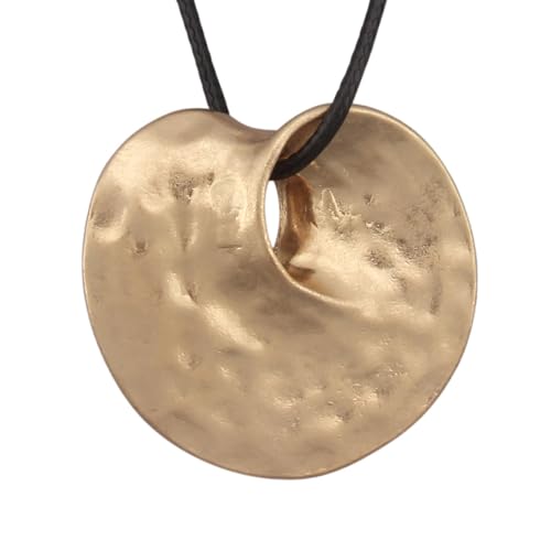 GelConnie Leather Necklaces Turquoise Long Boho Necklaces for Women Brown Chunky Circle Pendant Chocker Necklace Gold Sweater Necklace - style: Boho Circle Pendant