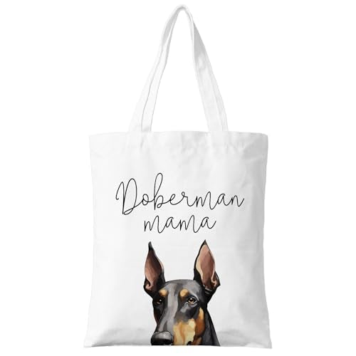 Dog Mama Canvas Tote Bag for Women, Dogs Lover Gift for Dog Mom, Birthday Christmas Cute Rottweiler Gifts For Women. - color: Doberman Mama (026)