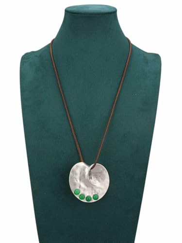 Jeilwiy Leather Necklace for Women Funky Necklace Choker String Cord Necklace with Pendant Boho Style Jewelry - style: Silver & Green Turquoise