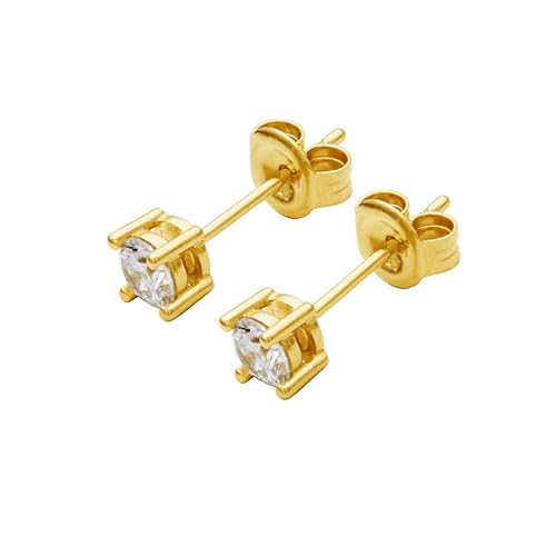 Amazon Essentials Plated Sterling Silver Cubic Zirconia Stud Earrings (Round & Princess) - color: White/Yellow Gold, size: 4 mm, style: Round Cut