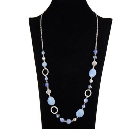 PEARL&CLUB Long Beaded Necklaces For Women - Sweater Chain Fashion Jewelry Necklace Gifts For Women - color: 23-Light blue